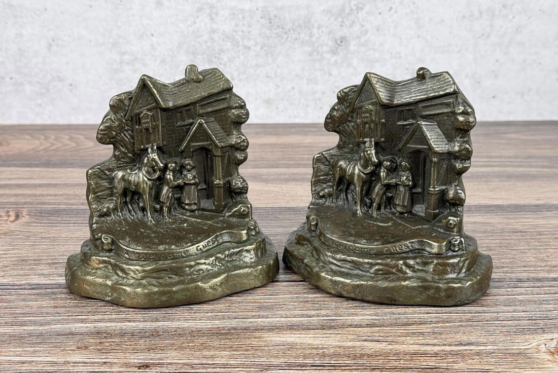 Armor Bronze A Welcome Guest Bookends: 5 3/4" by 5 5/8" by 2 3/4"
