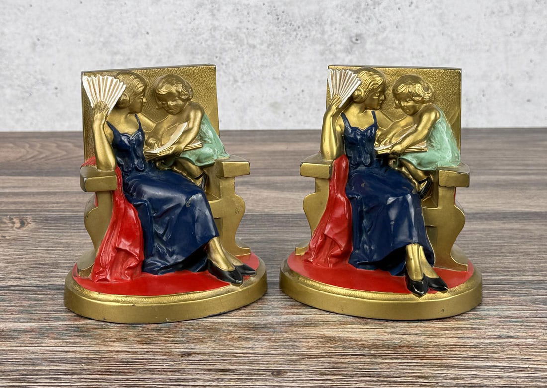 Art Deco Read To Me Bookends 509: 5 1/2" by 5 1/8" by 3 5/8"