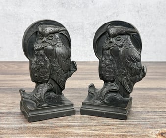 Galvano Bronze Clad Owl & Moon Brass Bookends 177