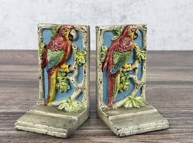 Hubley Cast Iron Parrot Bookends