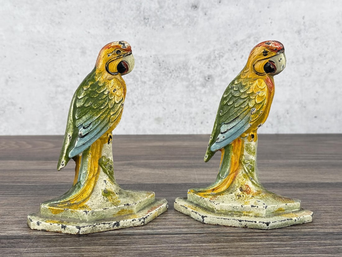 John Wright Cast Iron Parrot Bookends: 6 1/4" by 5 1/8" by 2"