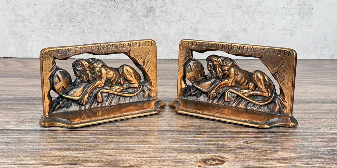 Littco Cast Iron Lion Of Lucerne Bookends: 7 1/2" by 3 3/4" by 2"