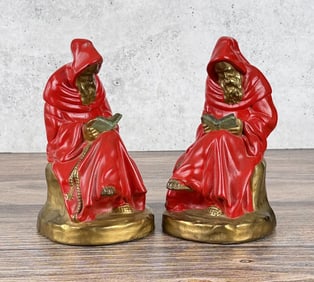 Armor Bronze Reading Robed Monk Bookends