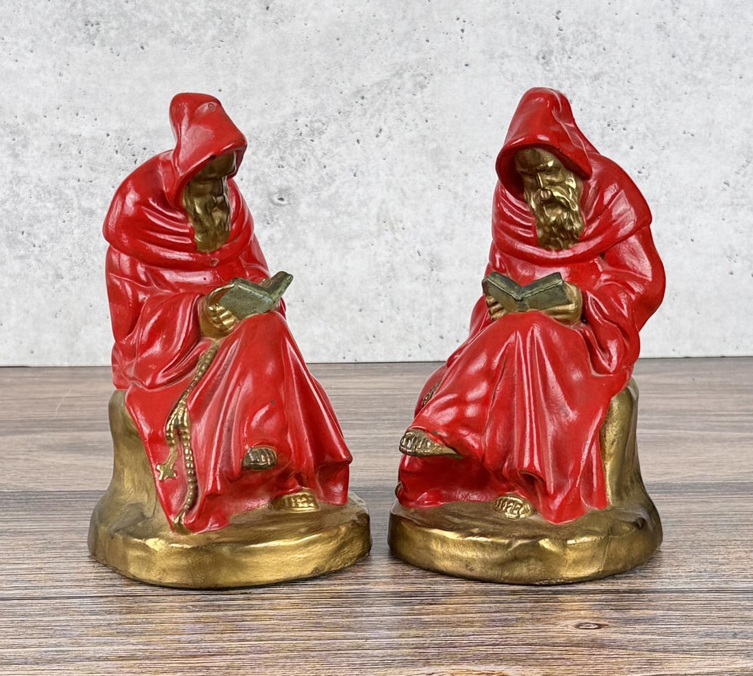 Armor Bronze Reading Robed Monk Bookends: 7" by 4 3/8" by 4 1/4"