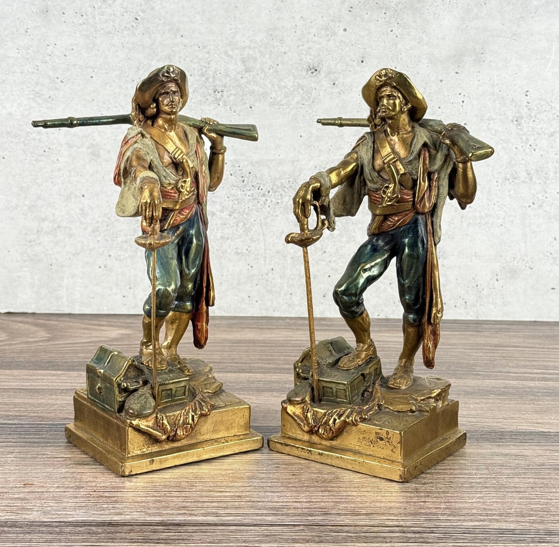 Pompeian Bronze Pirate Buccaneer Bookends: 9 1/8" by 5 5/8" by 3 1/2"