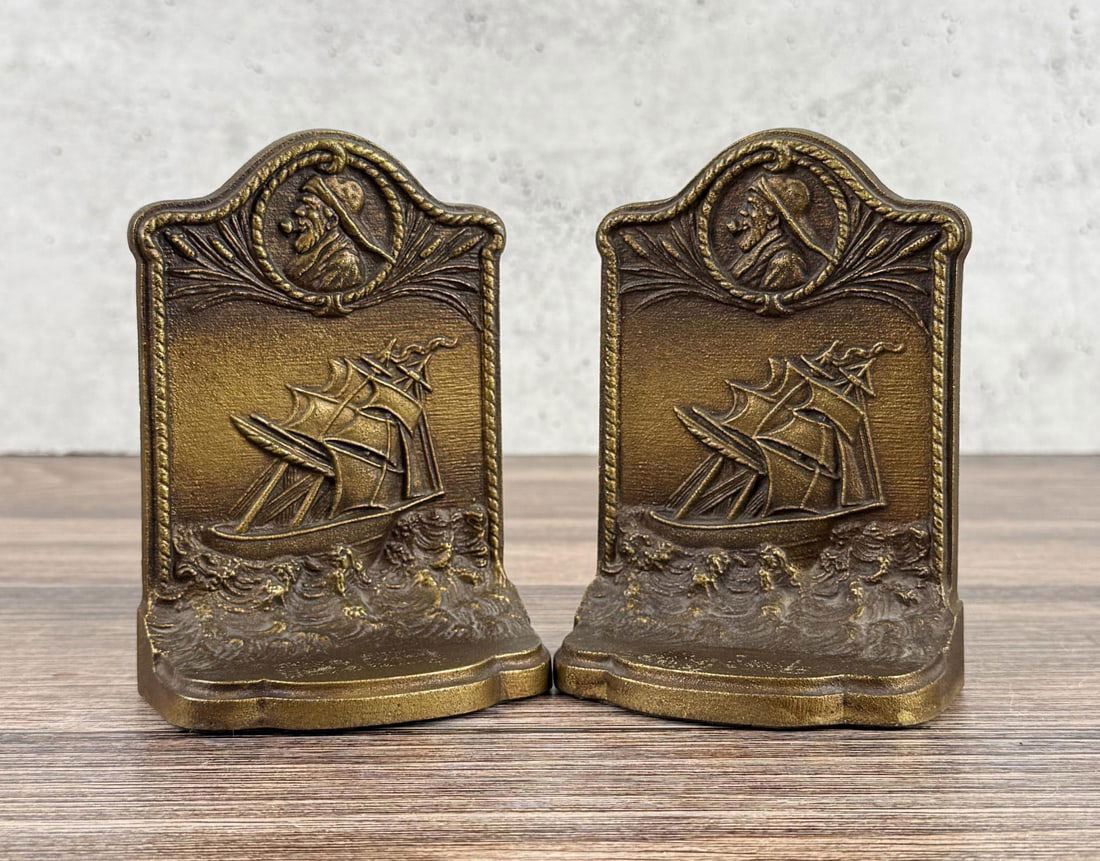 Bradley & Hubbard Clipper Nautical Bookends: 5 1/8" by 3 3/4" by 2 3/8".