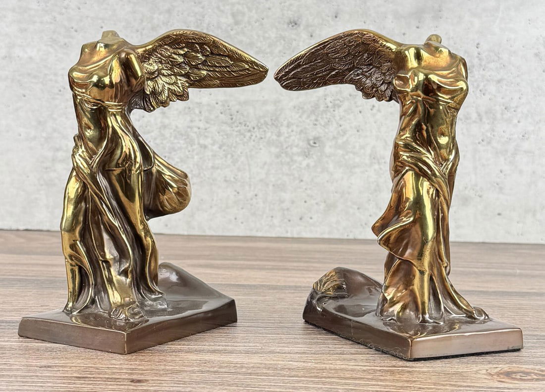 Philadelphia Manufacturing Nike Bookends: Nike of Samothrace. 7" by 4 7/8" by 4 1/2".