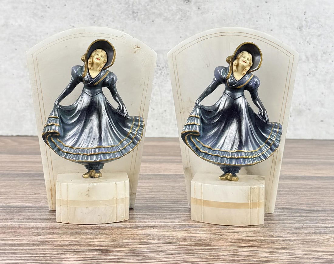 Art Deco JB Hirsch The Curtsy Bookends: 6 1/2" by 4 3/4" by 2 1/2"