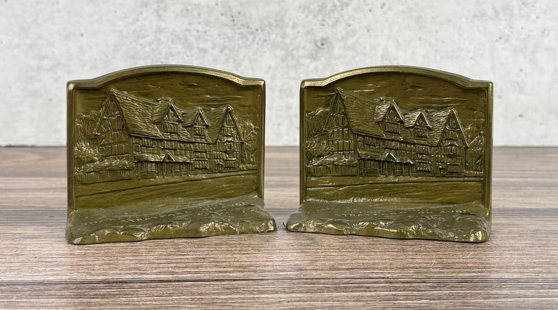 Ronson LV Aronson Shakespeare's House Bookends: 4 1/2" by 3 1/2" by 1 7/8".