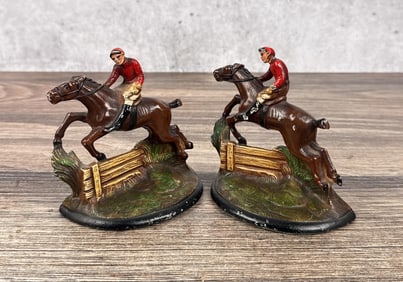 Hubley Cast Iron Whipper-In Steeplechase Bookends