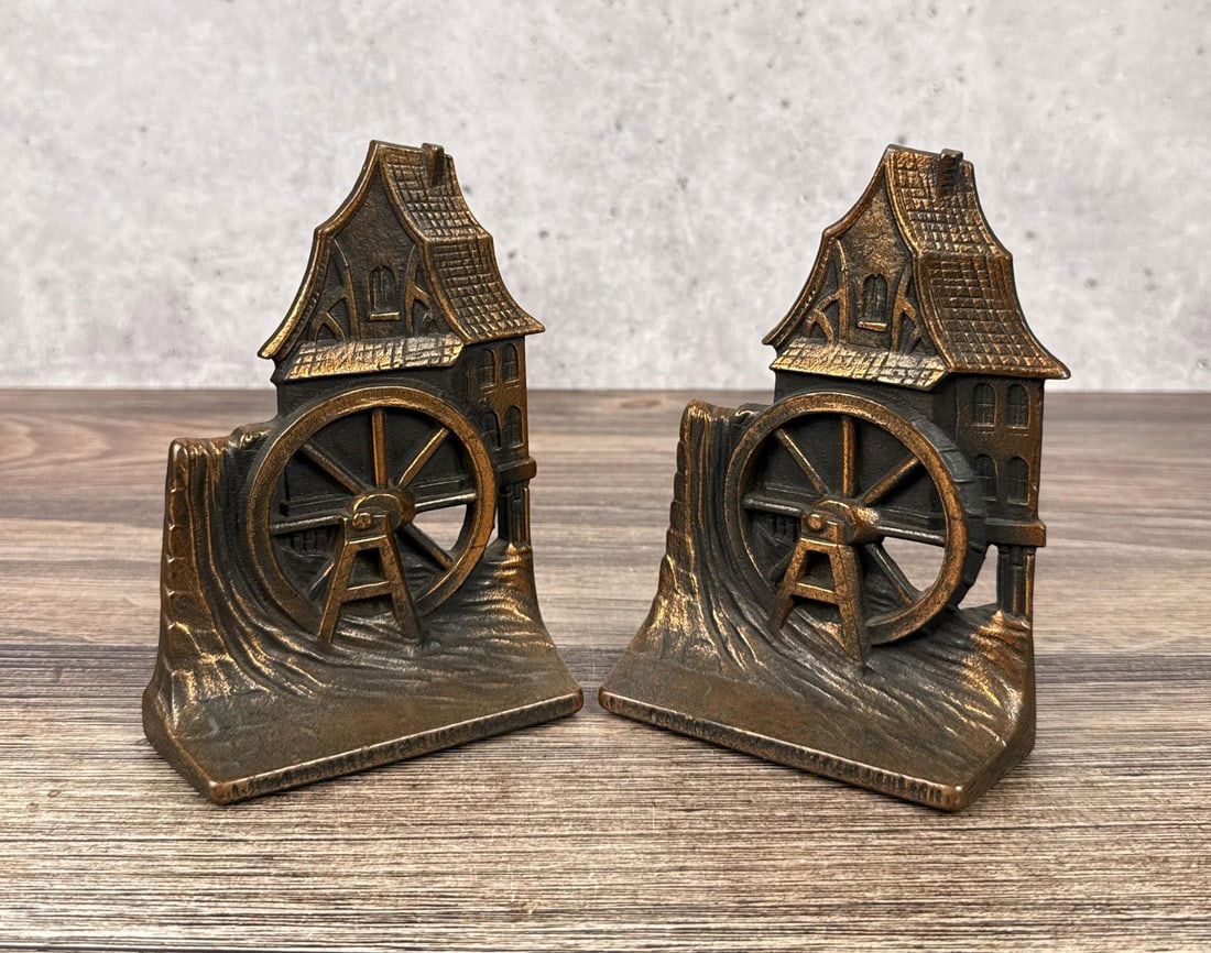 Verona Cast Iron Mill Bookends: 6 5/8" by 5" by 2".