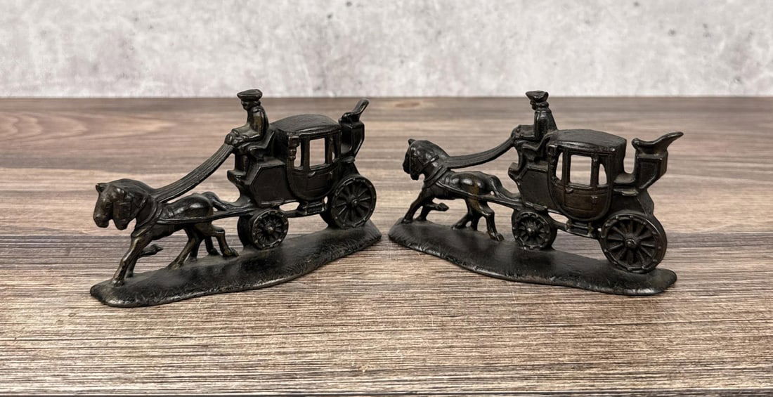 Geneva Cast Iron Stagecoach Bookends: 6 1/8" by 3 1/2" by 1 3/4"