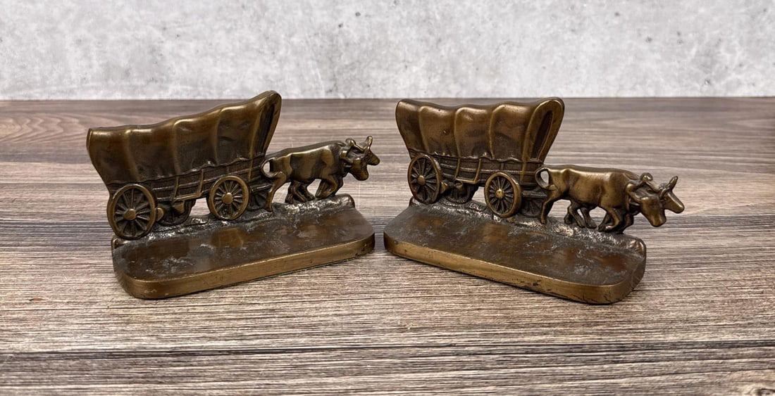 Stern Brothers Bronze Conestoga Wagon Bookends: 6 3/4" by 3 5/8" by 2"