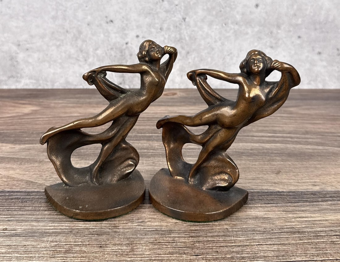 Hubley Art Deco Nude Dancer Bookends 73: 5 3/4" by 5 1/4" by 2 1/2"