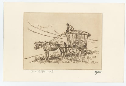 Ace Powell Engraving Indian Hay Wagon
