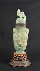 Antique Chinese Green Fluorite Urn
