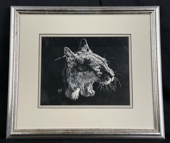 Robert Neaves Montana Scratchboard Bobcat