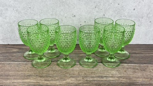 L.E. Smith Glass Hobnail Footed Water Goblets