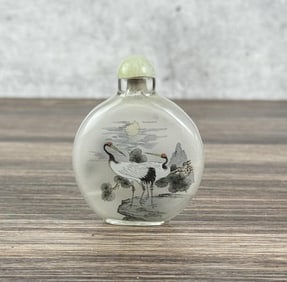 Chinese Reverse Painted Crane Glass Snuff Bottle
