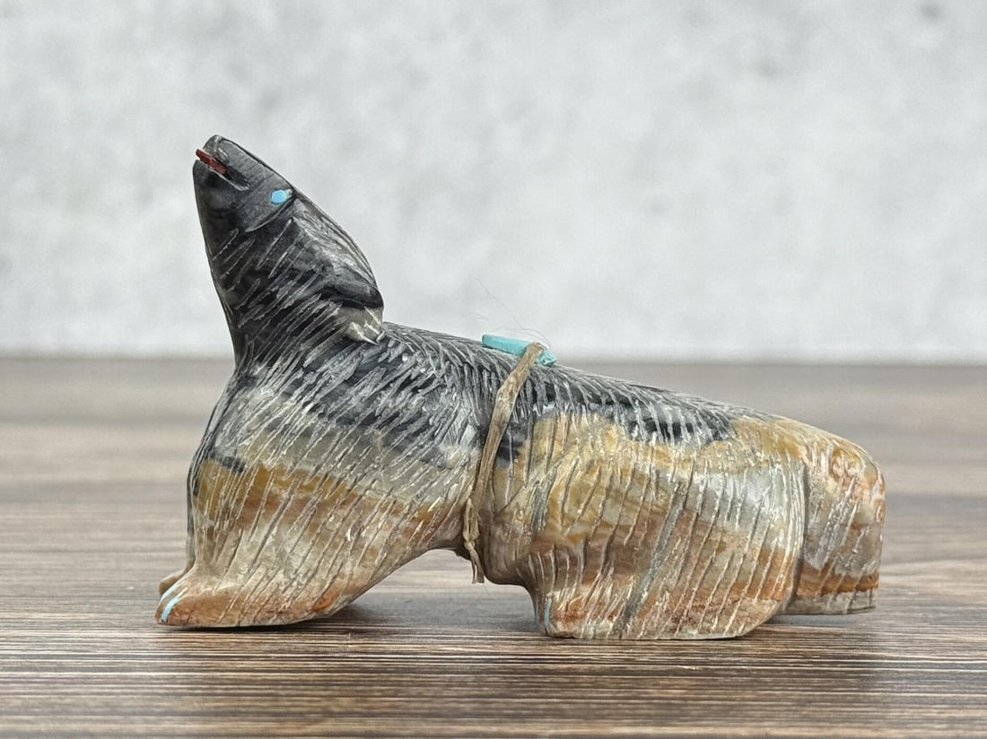 Wilfred Cheama Zuni Badger Fetish: 3 3/8" by 2 1/8" by 1 3/8".