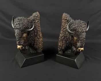 Fred Boyer Montana Buffalo Bull Bronze Bookends