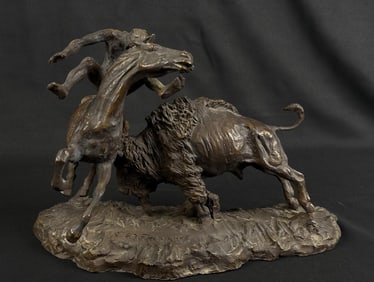 Charles M Russell Buffalo Hunt Bronze