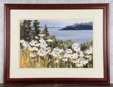 Jeanne Davis Field of Daisies Watercolor Painting