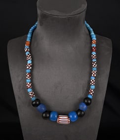 Blue White Heart Indian Trade Beads Chevron