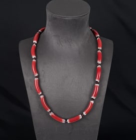 Venetian Red Chevron Elbow Indian Trade Beads