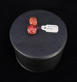 Pair of Red White Heart Indian Trade Beads