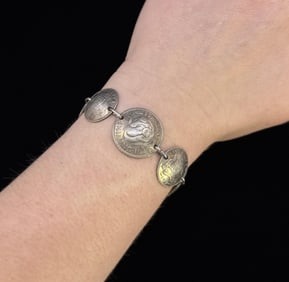 WW2 Trench Art Sterling Silver Coin Bracelet