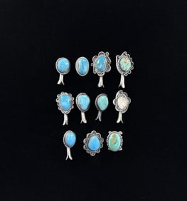 Navajo Sterling Turquoise Squash Blossom Pieces