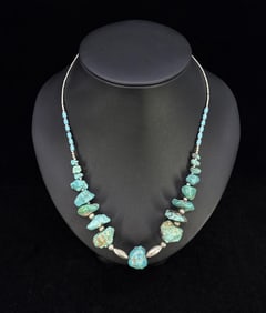 Navajo Sterling Turquoise Nugget Necklace
