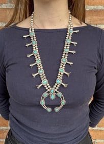 Navajo Sterling Silver Turquoise Squash Blossom