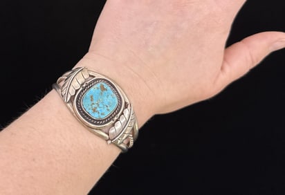 Old Pawn Navajo Sterling Silver Turquoise Bracelet
