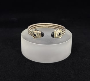 Mexican Sterling Triple Coil Onyx Bracelet