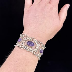Taxco Mexico Sterling Silver Amethyst Bracelet