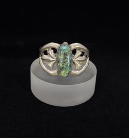 Navajo Sterling Turquoise Tufa Sand Cast Bracelet