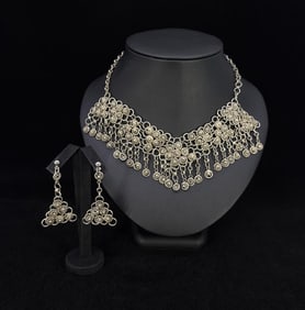 Tribal Belly Dancer Bib Necklace and Earrings