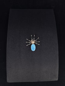 Navajo Sterling Silver Turquoise Spider Brooch