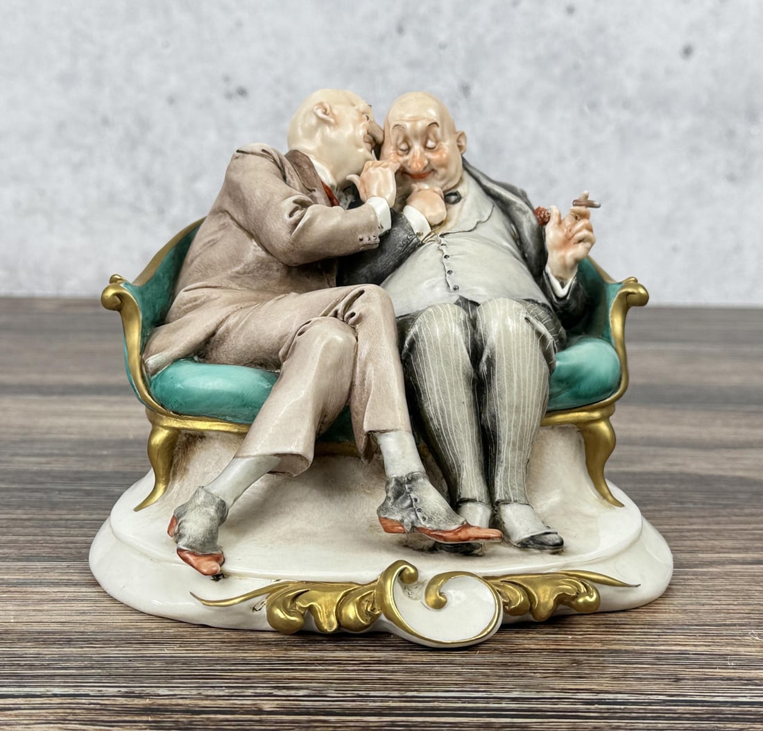 Capodimonte Porcelain Figurine Risque Punchline: 6 1/4" by 6" by 4 3/4"