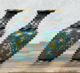 Pair of Chinese Cloisonne Enamel Vases