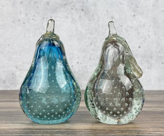 Pair of Murano Art Glass Pear Paperweights