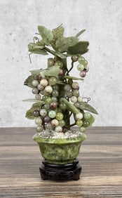 Chinese Jade Carved Grape Vine Bonsai Tree