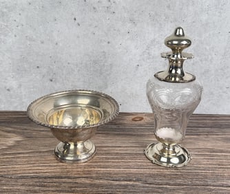 Sterling Silver Bowl and Perfume Bottle