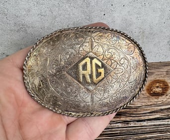 Sterling Silver 14k Gold Cowboy Belt Buckle