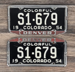1954 Colorado License Plates Matched Set