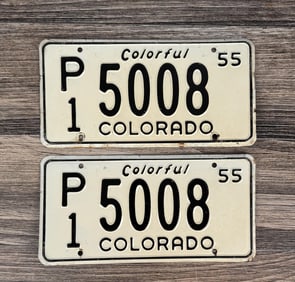 1955 Colorado License Plates Matched Set