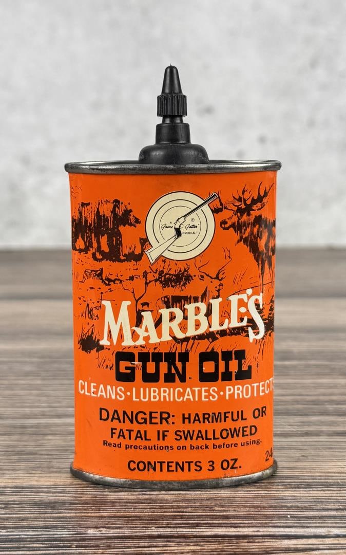 Marbles Gun Oil Handy Tin Oiler Can: 3oz, Moose Bear Version with black top.