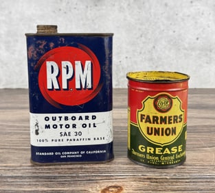 RPM Oil & Farmers Union Grease Tin Cans